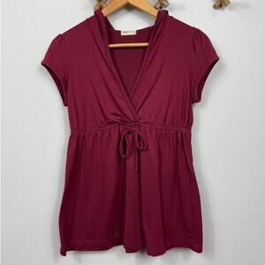 American Rag Cie Short Sleeve Hooded Top in Burgundy Size M